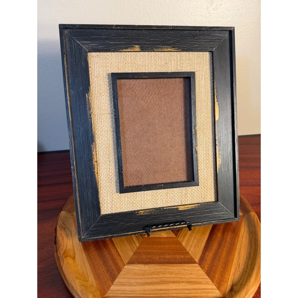 Distressed Black Wood Burlap Mat Picture Frame 4x6 Farmhouse Rustic Decor